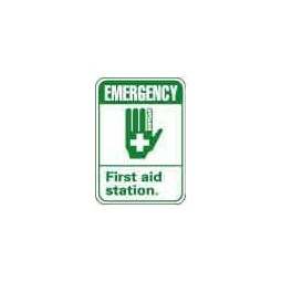 AccuformNMC "Emergency - First Aid Station", 10" Long x 7" Wide, Pressure-Sensitive Vinyl Safety Sign Rectangle, 0.004" Thick, Use for First Aid EGA3P - 05509054