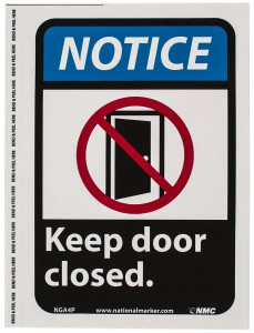 AccuformNMC "Notice - Keep Door Closed", 10" Long x 7" Wide, Pressure-Sensitive Vinyl Safety Sign Rectangle, 0.004" Thick, Use for Security & Admittance NGA4P - 05509377