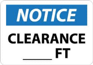 NMC "Notice - Clearance Ft", 10" Long x 14" Wide, Aluminum Safety Sign Rectangle, 0.04" Thick, Use for Accident Prevention N251AB - 08851693