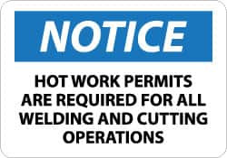 AccuformNMC "Notice - Hot Work Permits Are Required for All Welding and Cutting Operations", 10" Long x 14" Wide, Aluminum Safety Sign Rectangle, 0.04" Thick, Use for Accident Prevention N288AB - 08852055