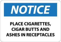 AccuformNMC "Notice - Place Cigarettes, Cigar Butts and Ashes in Receptacles", 10" Long x 14" Wide, Aluminum Safety Sign Rectangle, 0.04" Thick, Use for Accident Prevention N329AB - 08852469