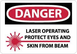 AccuformNMC "Danger - Laser Operating - Protect Eyes and Skin From Beam", 10" Long x 14" Wide, Rigid Plastic Safety Sign Rectangle, 0.05" Thick, Use for Accident Prevention D570RB - 09752460