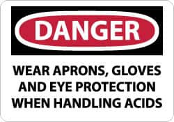 AccuformNMC "Danger - Wear Aprons, Gloves and Eye Protection When Handling Acids", 10" Long x 14" Wide, Rigid Plastic Safety Sign Rectangle, 0.05" Thick, Use for Accident Prevention D624RB - 09753005
