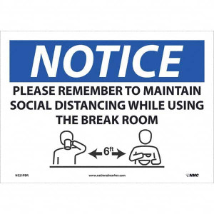 AccuformNMC "NOTICE - Please Remember to Maintain Social Distancing While Using the Break Room", 14" Wide x 10" High, Pressure-Sensitive Vinyl Safety Sign Rectangle, 0.005" Thick, Use for Workplace/Safety N521PBR - 13347059