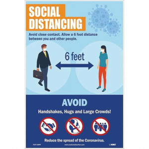 AccuformNMC "COVID 19 - Social Distancing", 12" Wide x 18" High, Paper Safety Sign Rectangle, 0.005" Thick, Use for Workplace/Safety PST150PP - 13347299
