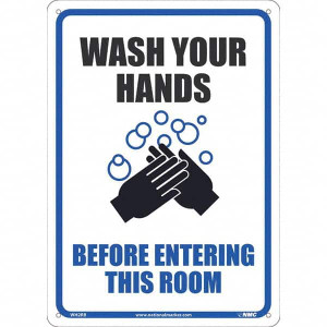 AccuformNMC "Wash Your Hands Before Entering This Room", 10" Wide x 14" High, Rigid Plastic Safety Sign Graphic: Hands with Bubbles, English, Rectangular, 0.05" Thick, Use for Restroom, Janitorial & Housekeeping WH2RB - 14346266