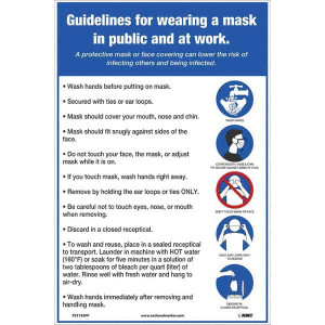 AccuformNMC "COVID 19 - Guidelines for Wearing a Mask in Public and at Work", 12" Wide x 18" High, Paper Safety Sign Rectangle, 0.005" Thick, Use for Workplace/Safety PST145PP - 15038888
