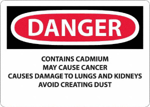 AccuformNMC "Danger - Contains Cadmium May Cause Cancer", 10" Long x 14" Wide, Aluminum Safety Sign Rectangle, 0.04" Thick, Use for Hazardous Materials D29AB - 37656659