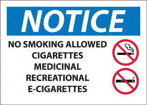 AccuformNMC "No Smoking Allowed, Cigarettes, Medicinal,Recreational,E-Cigs", 10" Long x 14" Wide, Pressure-Sensitive Vinyl Safety Sign Rectangle, 0.045" Thick, Use for Smoking Regulations N502PB - 37665445