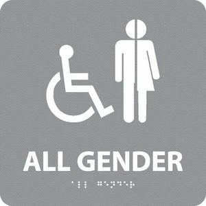 AccuformNMC "All Gender", 8" Long x 8" Wide, Gravoply (Engraved) Safety Sign Square, 0.25" Thick, Use for Restroom, Janitorial & Housekeeping ADA22GR - 37666617