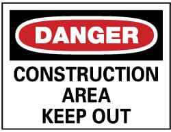 AccuformNMC "Danger - Construction Area - Keep Out", 14" Long x 20" Wide, Rigid Plastic Safety Sign Rectangle, 0.05" Thick, Use for Security & Admittance D404RC - 41825373
