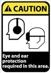 AccuformNMC "Caution - Eye and Ear Protection Required in This Area", 14" Long x 10" Wide, Pressure-Sensitive Vinyl Safety Sign Rectangle, 0.004" Thick, Use for Accident Prevention CGA24PB - 48495998