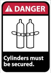 AccuformNMC "Danger - Cylinders Must Be Secured", 14" Long x 10" Wide, Rigid Plastic Safety Sign Rectangle, 0.05" Thick, Use for Accident Prevention DGA37RB - 48496350
