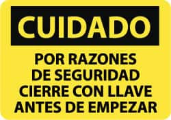 AccuformNMC "Cuidado - Por Razones de Seguridad Cierre Con Llave Antes de Empezar", 10" Long x 14" Wide, Rigid Plastic Safety Sign Rectangle, 0.05" Thick, Use for Workplace/Safety SPC177RB - 62203245