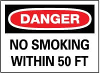 AccuformNMC "Danger - No Smoking Within 50 Feet", 10" Long x 14" Wide, Pressure-Sensitive Vinyl Safety Sign Rectangle, 0.004" Thick, Use for Accident Prevention D124PB - 63366405