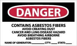 AccuformNMC "Danger - Contains Asbestos Fibers - Avoid Creating Dust - Cancer and Lung Disease Hazard - Avoid Breathing Airborne...", 3" Long x 5" Wide, Pressure-Sensitive Vinyl Safety Sign Rectangle, 0.004" Thick VRD92 - 63378350