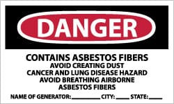 AccuformNMC "Danger - Contains Asbestos Fibers - Avoid Creating Dust - Cancer and Lung Disease Hazard - Avoid Breathing Airborne...", 3" Long x 5" Wide, Paper Safety Sign Rectangle, Use for Hazardous Materials PRD92 - 63378368
