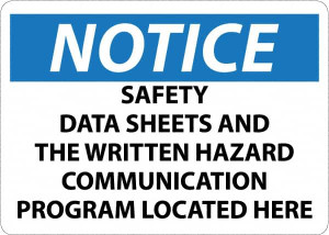AccuformNMC "Notice - Material Safety Data Sheets Available upon Request", 10" Long x 14" Wide, Rigid Plastic Safety Sign Square, Use for Workplace/Safety N496RB - 69391324