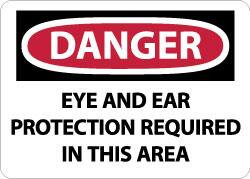 AccuformNMC "Danger - Eye and Ear Protection Required in This Area", 10" Long x 14" Wide, Pressure-Sensitive Vinyl Safety Sign Rectangle, 0.004" Thick, Use for Accident Prevention D670PB - 72313562