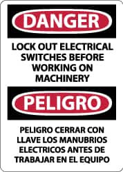 AccuformNMC "Danger - Lock Out Electrical Switches Before Working on Machinery", 14" Long x 10" Wide, Pressure-Sensitive Vinyl Safety Sign Rectangle, 0.004" Thick, Use for Accident Prevention ESD679PB - 72314529
