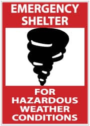 AccuformNMC "Emergency Shelter for Hazardous Weather Conditions", 14" Long x 10" Wide, Pressure-Sensitive Vinyl Safety Sign Rectangle, 0.004" Thick, Use for Accident Prevention M121PB - 73070708