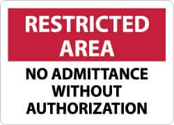 AccuformNMC "Restricted Area - No Admittance without Authorization", 10" Long x 14" Wide, Rigid Plastic Safety Sign Rectangle, 0.05" Thick, Use for Security & Admittance RA18RB - 73298028