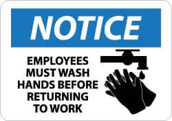 AccuformNMC "Notice - Employees Must Wash Hands Before Returning to Work", 10" Long x 14" Wide, Rigid Plastic Safety Sign Rectangle, 0.05" Thick, Use for Restroom, Janitorial & Housekeeping N269RB - 73298796