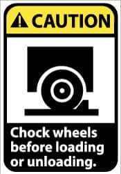 AccuformNMC "Caution - Chock Wheels Before Loading or Unloading", 10" Long x 7" Wide, Rigid Plastic Safety Sign Rectangle, 0.05" Thick, Use for Accident Prevention CGA11R - 74506205