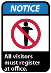 AccuformNMC "Notice - All Visitors Must Register at Office", 14" Long x 10" Wide, Pressure-Sensitive Vinyl Safety Sign Rectangle, 0.004" Thick, Use for Security & Admittance NGA12PB - 74988007
