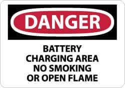 AccuformNMC "Danger - Battery Charging Area - No Smoking or Open Flame", 10" Long x 14" Wide, Pressure-Sensitive Vinyl Safety Sign Rectangle, 0.004" Thick, Use for Accident Prevention D133PB - 75005314