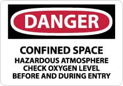 AccuformNMC "Danger - Confined Space - Hazardous Atmosphere - Check Oxygen Level Before and During Entry", 7" Long x 10" Wide, Pressure-Sensitive Vinyl Safety Sign Rectangle, 0.004" Thick, Use for Accident Prevention D246P - 75204156