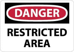 AccuformNMC "Danger - Restricted Area", 7" Long x 10" Wide, Pressure-Sensitive Vinyl Safety Sign Rectangle, 0.004" Thick, Use for Security & Admittance D314P - 75258582