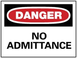 AccuformNMC "Danger - No Admittance", 7" Long x 10" Wide, Rigid Plastic Safety Sign Rectangle, 0.05" Thick, Use for Security & Admittance D75R - 75258889
