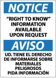 AccuformNMC "Notice - Right to Know Information Available upon Request", 14" Long x 10" Wide, Pressure-Sensitive Vinyl Safety Sign Rectangle, 0.004" Thick, Use for Security & Admittance ESN153PB - 75263871