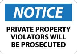AccuformNMC "Notice - Private Property - Violators Will Be Prosecuted", 10" Long x 14" Wide, Pressure-Sensitive Vinyl Safety Sign Rectangle, 0.004" Thick, Use for Security & Admittance N116PB - 76063015