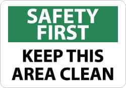 AccuformNMC "Safety First - Keep This Area Clean", 10" Long x 14" Wide, Rigid Plastic Safety Sign Rectangle, 0.05" Thick, Use for Accident Prevention SF131RB - 79806469