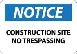 AccuformNMC "Notice - Construction Site - No Trespassing", 14" Long x 20" Wide, Rigid Plastic Safety Sign Rectangle, 0.05" Thick, Use for Security & Admittance N162RC - 82941279