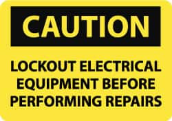 AccuformNMC "Caution - Lockout Electrical Equipment Before Performing Repairs", 10" Long x 14" Wide, Pressure-Sensitive Vinyl Safety Sign Rectangle, 0.004" Thick, Use for Accident Prevention C357PB - 84481670