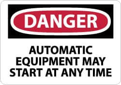 AccuformNMC "Danger - Automatic Equipment May Start at Anytime", 10" Long x 14" Wide, Rigid Plastic Safety Sign Rectangle, 0.05" Thick, Use for Accident Prevention D401RB - 84658152