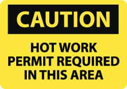 AccuformNMC "Caution - Hot Work Permit Required in This Area", 10" Long x 14" Wide, Pressure-Sensitive Vinyl Safety Sign Rectangle, 0.004" Thick, Use for Hazardous Materials C526PB - 86313277