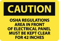 AccuformNMC "Caution - OSHA Regulations - Area in Front of Electrical Panel Must Be Kept Clear for 42 Inches", 10" Long x 14" Wide, Aluminum Safety Sign Rectangle, 0.04" Thick, Use for Accident Prevention C569AB - 87813952