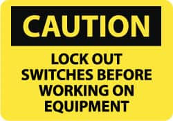 AccuformNMC "Caution - Lock Out Switches Before Working On Equipment", 10" Long x 14" Wide, Aluminum Safety Sign Rectangle, 0.04" Thick, Use for Accident Prevention C549AB - 88233820