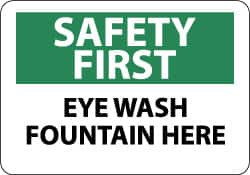 AccuformNMC "Safety First - Eye Wash Fountain Here", 10" Long x 14" Wide, Aluminum Safety Sign Rectangle, 0.04" Thick, Use for First Aid SF17AB - 93555407
