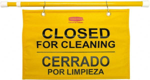 Rubbermaid "Closed for Cleaning/Cerrado Por Limpieza", 13" Long, Pressure-Sensitive Vinyl Safety Sign Rectangle, Use for Accident Prevention FG9S1600YEL - 57309114