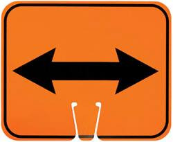 AccuformNMC Double Arrow, 12-3/4" Wide x 10-1/2" High Plastic Construction Roadway Sign Black on Orange, Rectangle, Cone Mount CS3 - 05196571