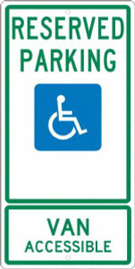 AccuformNMC "Reserved Parking Van Accessible," Handicap Symbol, 12" Wide x 24" High Aluminum ADA Sign 0.063" Thick, Green & Blue on White, Rectangle, Post Mount TMS330H - 37664901