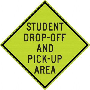 AccuformNMC "Student Pick Up Area," 30" Wide x 30" High Aluminum Warning & Safety Reminder Sign 0.08" Thick, Black on Yellow, Diamond, Diamond Grade Reflectivity, Post Mount TM199DG - 37742236