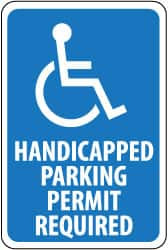 AccuformNMC "Handicapped Parking - Permit Required," Handicapped Symbol, 12" Wide x 18" High Aluminum ADA Sign 0.04" Thick, White on Blue, Rectangle, Wall Mount TM84G - 63373021