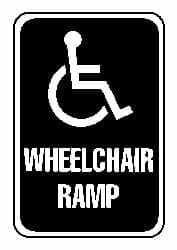 AccuformNMC "Wheelchair Ramp," Handicap Symbol, 12" Wide x 6" High Aluminum ADA Sign 0.04" Thick, Blue on White, Rectangle, Post Mount TM86G - 63373047