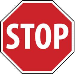 AccuformNMC "Stop," 18" Wide x 18" High Plastic Stop & Yield Sign 0.05" Thick, White on Red, Round, Post Mount TM34R - 63378590